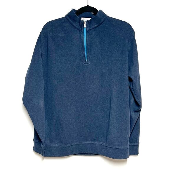 Peter Millar Quarter Zip Cotton Golf Pullover Navy Sz Mens M - Picture 2 of 5
